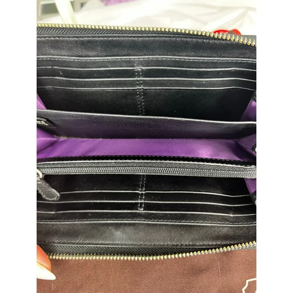 PRISTINE Vintage Coach Ashley Black Pleated Leather Accordion Wallet Purple Line